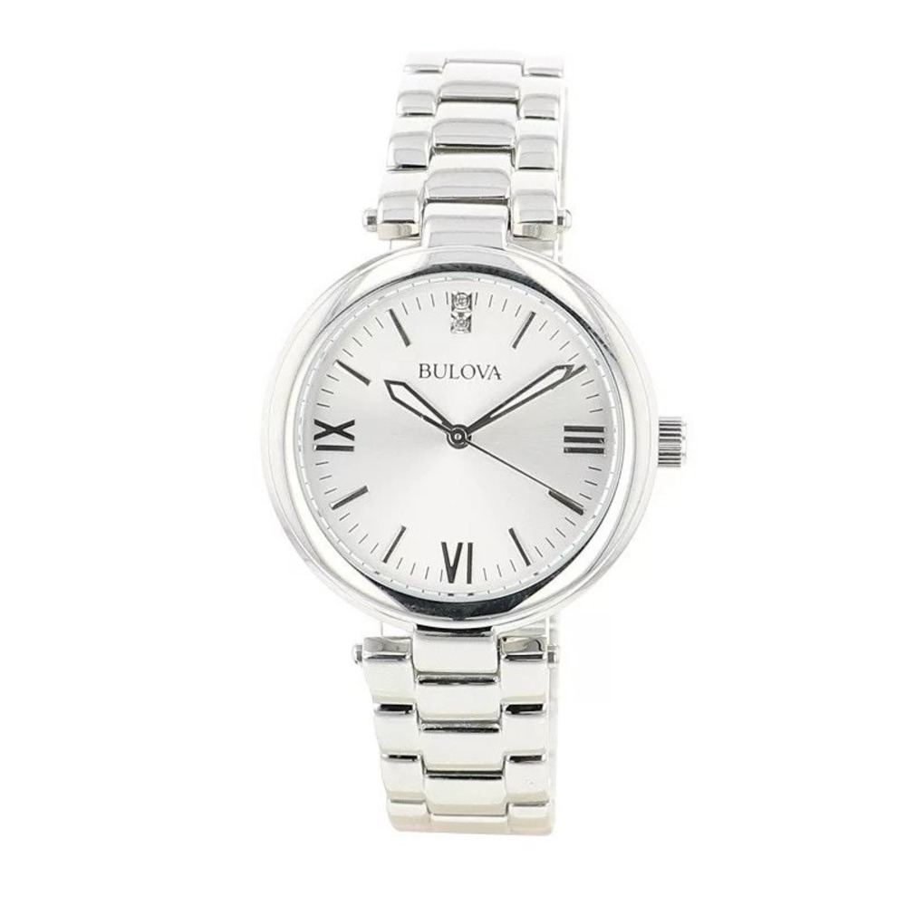 Bulova Womens Quartz Watch Crystal Accent Silver Bracelet 30mm 96P151